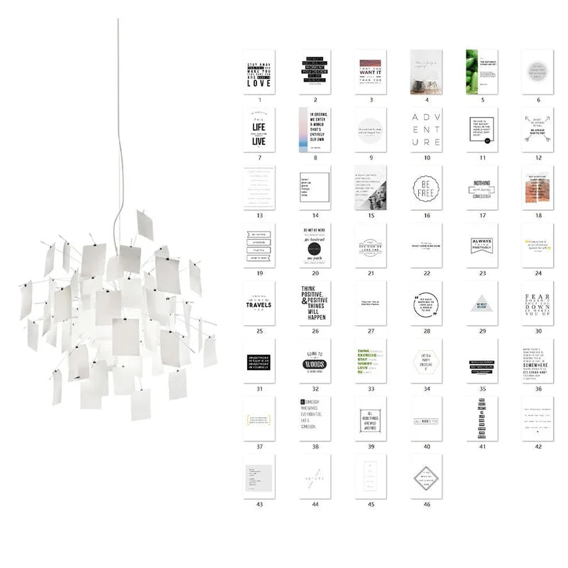 Carnet Suspension en Papier et Métal – suspension blanche et planche de cartes imprimées en noir et blanc