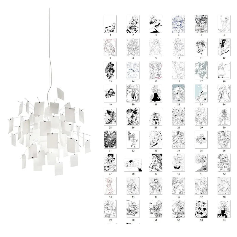 Carnet Suspension en Papier et Métal – suspension blanche et planche de cartes illustrées à l'encre noire