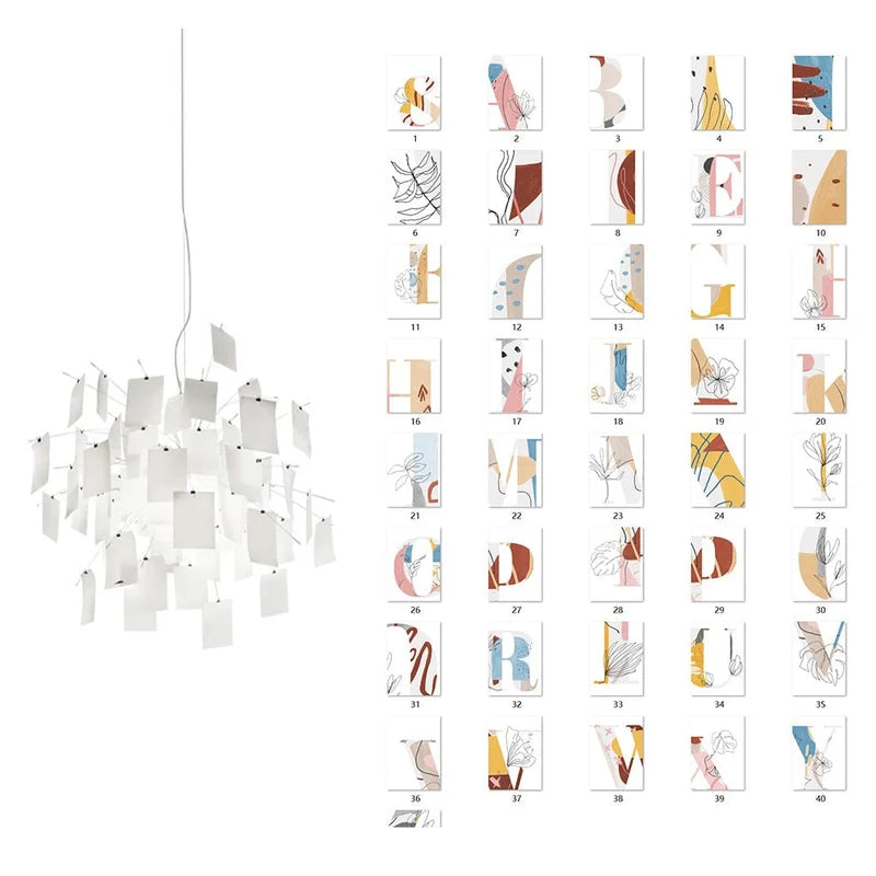 Carnet Suspension en Papier et Métal – suspension blanche et planche de cartes illustrées aux tons pastel