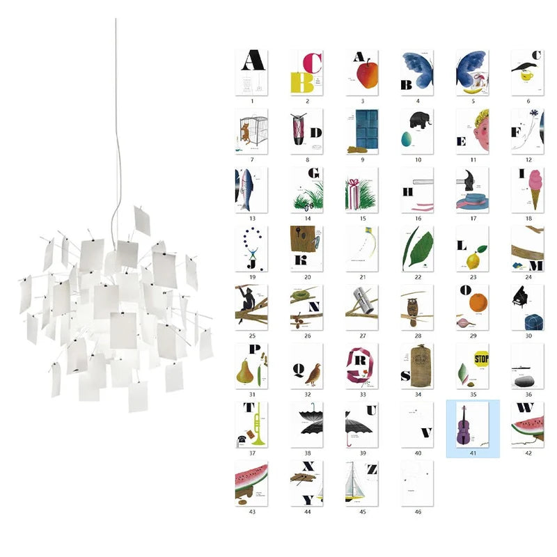 Carnet Suspension en Papier et Métal – suspension blanche et planche de cartes illustrées d'objets colorés