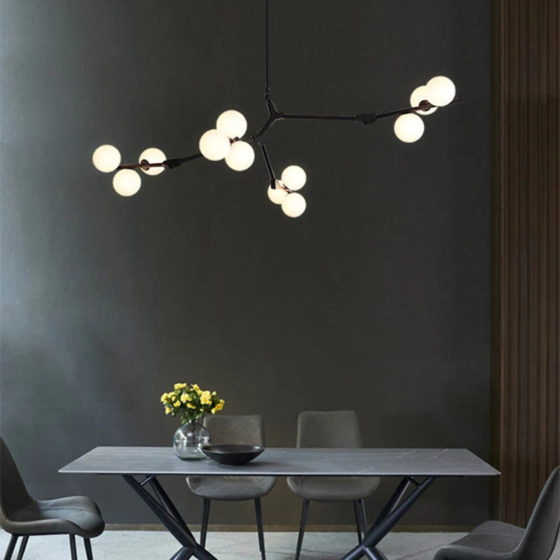 Ramure Lustre Branches à Globes Lumineux – Noir, 12 têtes