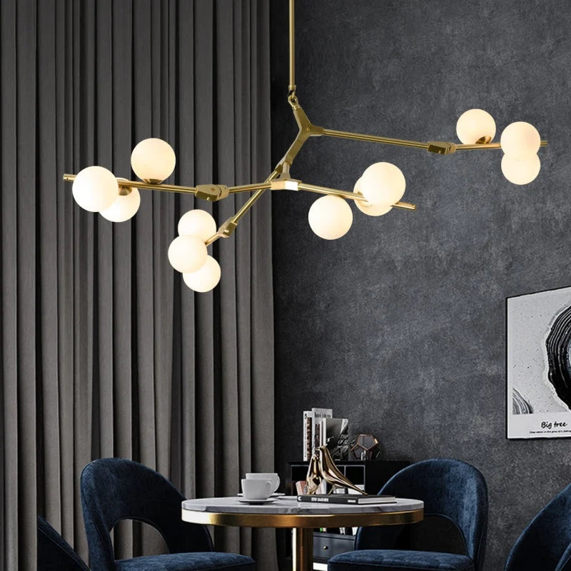 Ramure Lustre Branches à Globes Lumineux – Or, 18 têtes