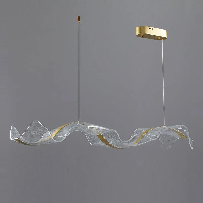 Onde Suspension LED Linéaire en Aluminium – ruban transparent suspendu, vue de côté