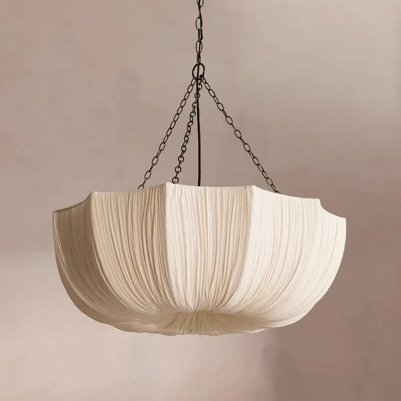 Brume Suspension en Tissu Plissé – vue de côté de l'abat-jour en tissu beige