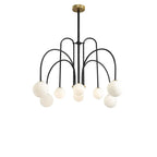 Arcadie Lustre à Bras en Arc – version noire et ses globes blancs sur fond blanc
