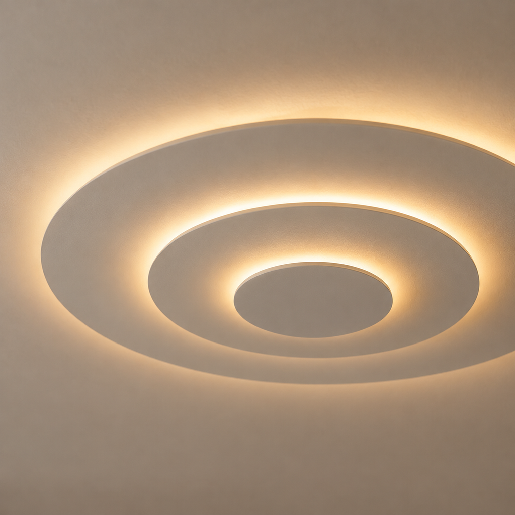 Atoll Plafonnier LED Rond Étagé – gros plan des cercles étagés et de la lumière douce
