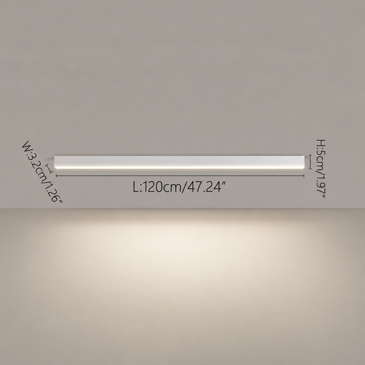 Rayon Plafonnier LED Linéaire – schéma coté du plafonnier blanc