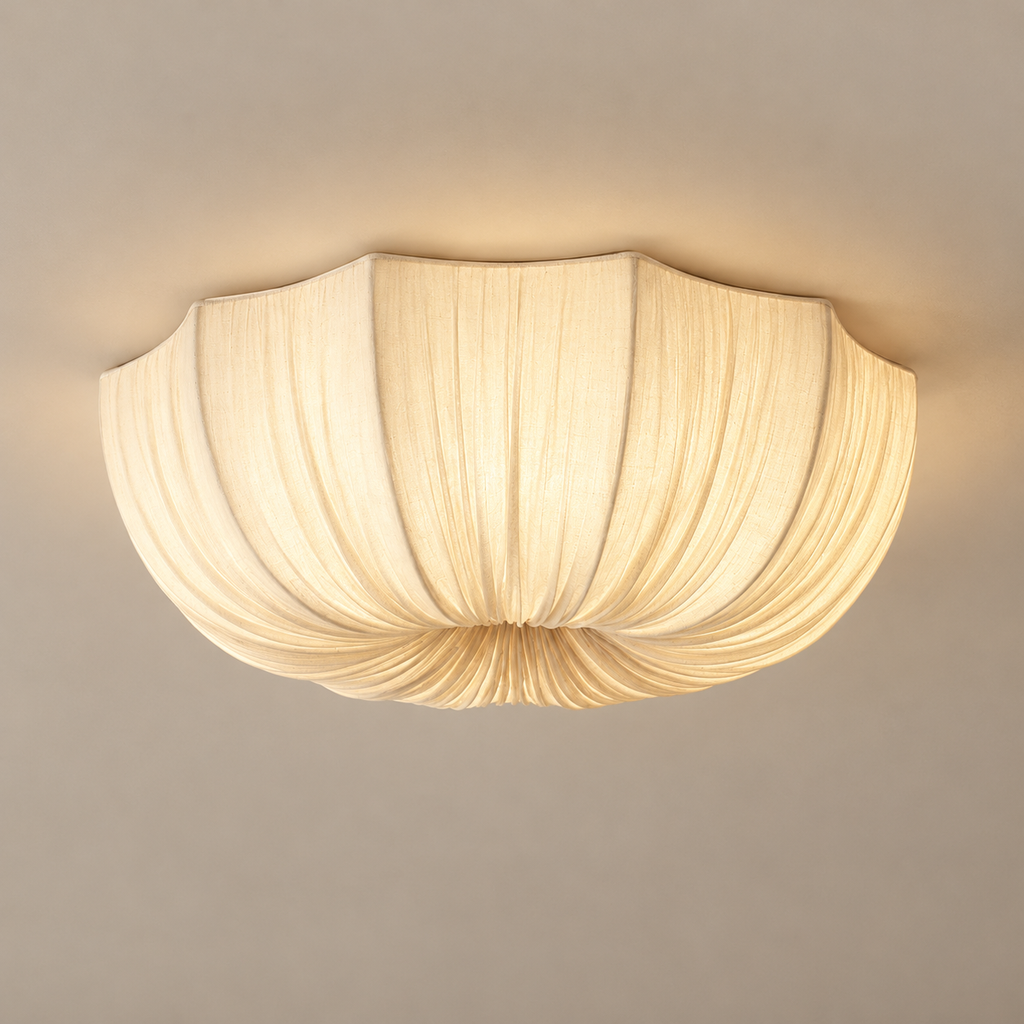 Nuée Plafonnier en Tissu Plissé – plafonnier en tissu plissé allumé, vue de face