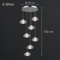 Aurore Suspension en Cristal pour Escalier – 6 têtes