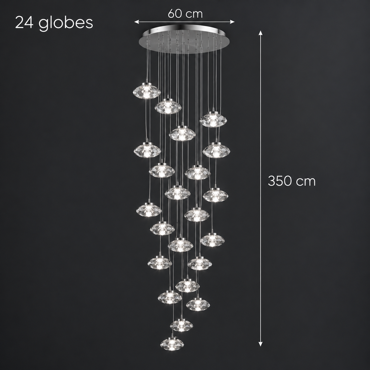 Aurore Suspension en Cristal pour Escalier – 24 têtes
