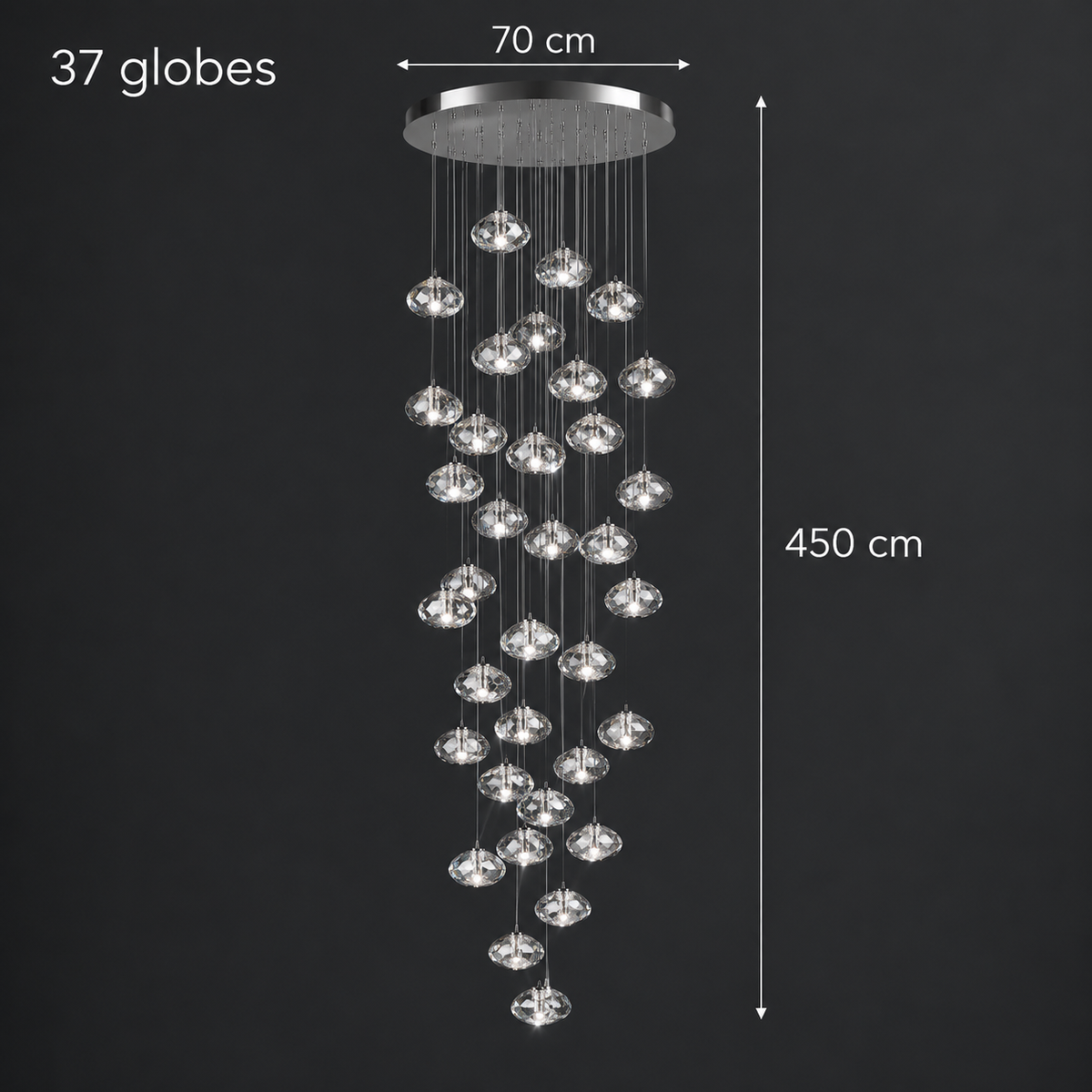 Aurore Suspension en Cristal pour Escalier – 37 têtes