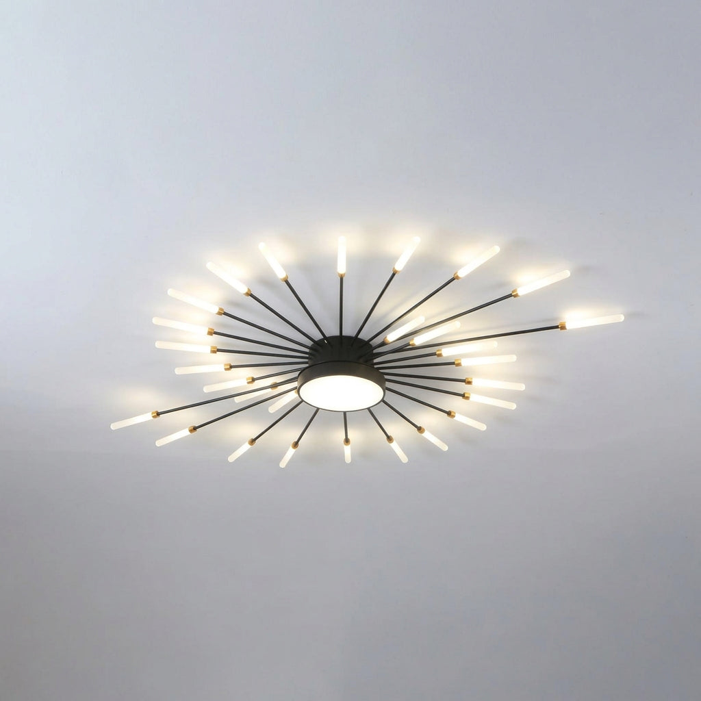 Éclat Plafonnier LED Étoilé – version noire allumée sur fond gris
