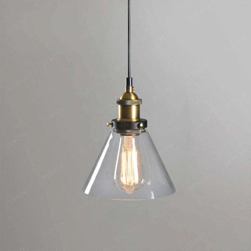 Elvane Suspension Cône en Verre, Douille Laiton – Transparent