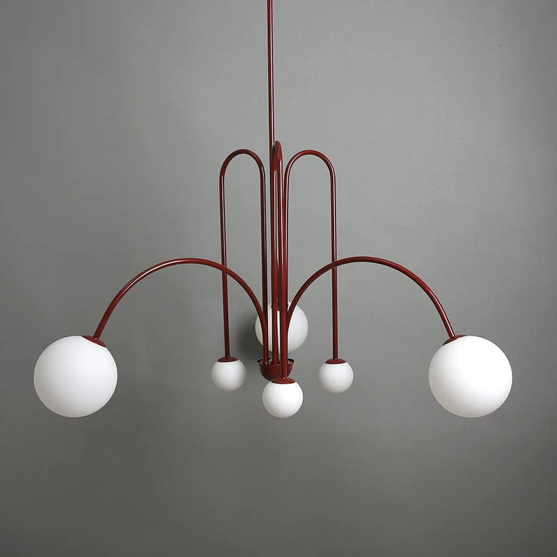 Arcadie Lustre à Bras en Arc – version bordeaux vue de dessous sur fond gris