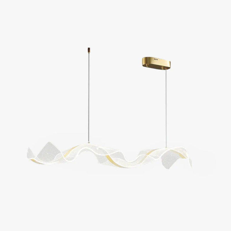 Onde Suspension LED Linéaire en Aluminium – ruban ondulé doré, vue de face sur fond blanc