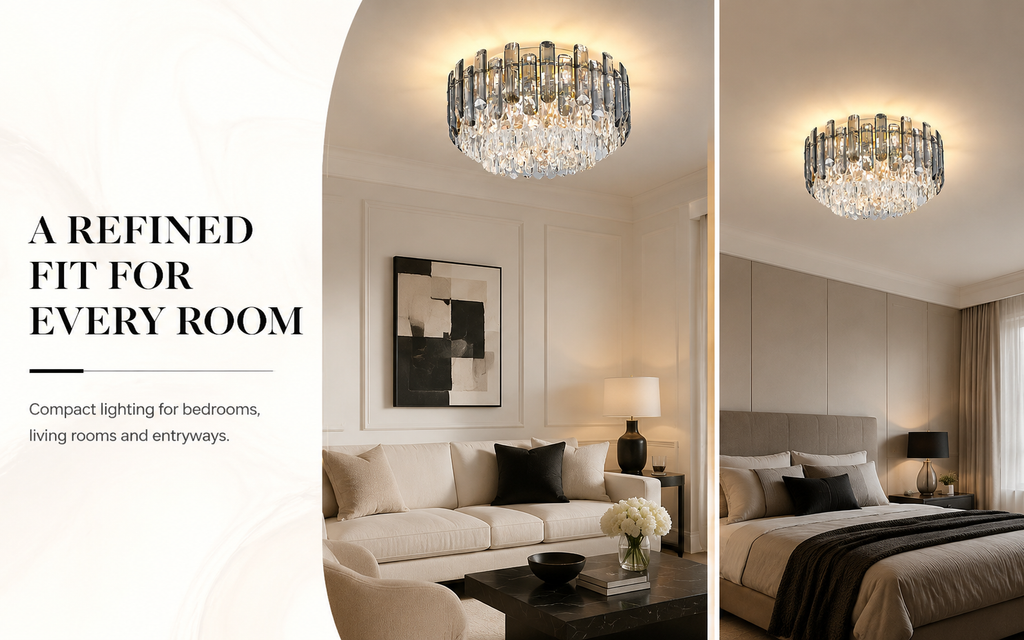 Fumia Plafonnier en Cristal et Verre Fumé – montage de salon et chambre équipés du plafonnier