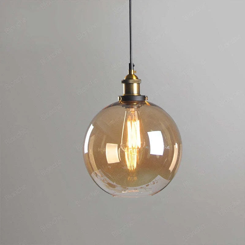 Orvane Suspension Globe en Verre, Douille Laiton – Ambré