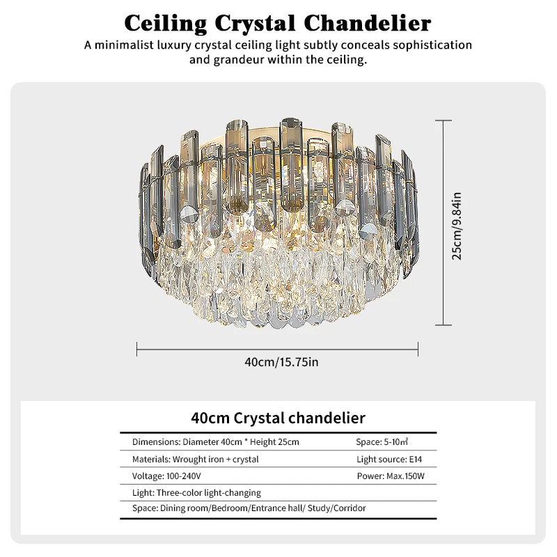 Fumia Plafonnier en Cristal et Verre Fumé – 40 cm