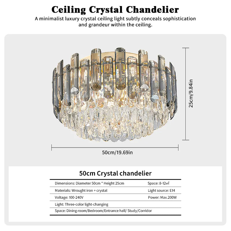 Fumia Plafonnier en Cristal et Verre Fumé – 50 cm
