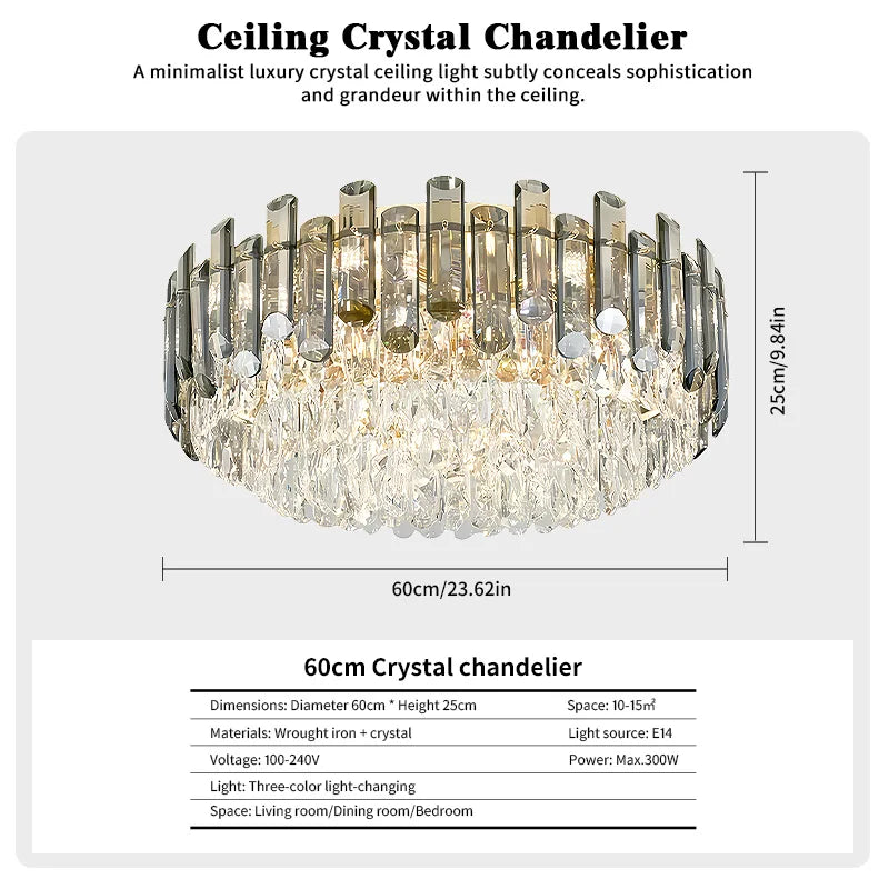 Fumia Plafonnier en Cristal et Verre Fumé – 60 cm
