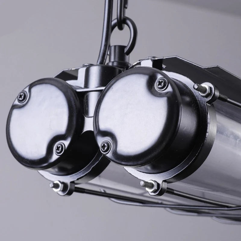 Tubia Suspension Tube en Verre Style Industriel – gros plan des embouts noirs du tube