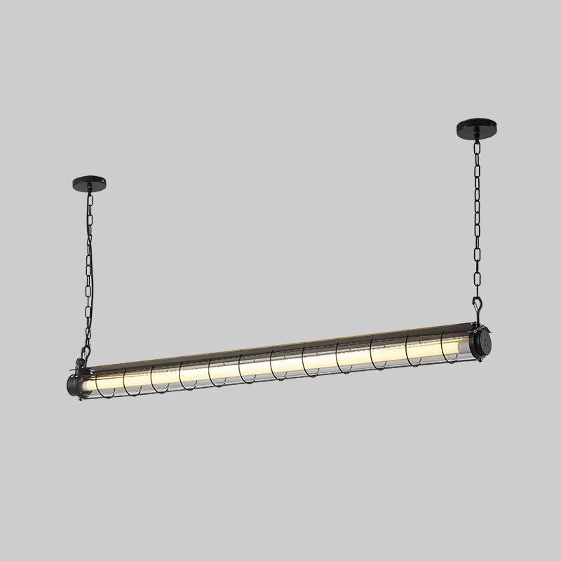 Tubia Suspension Tube en Verre Style Industriel – version noire suspendue par chaînes