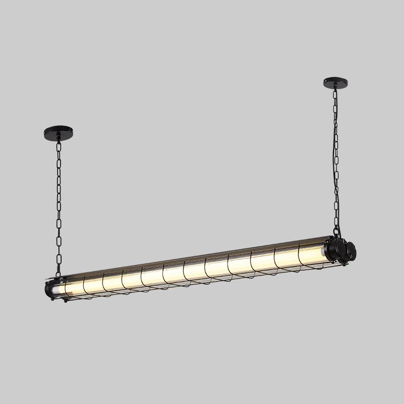 Tubia Suspension Tube en Verre Style Industriel – version noire allumée, vue de face