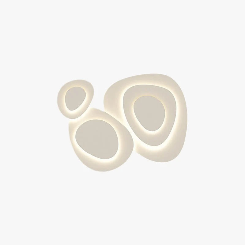 Nuage Plafonnier LED Organique – trois formes blanches en galets, vue de dessous
