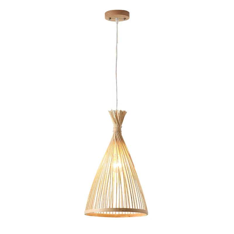 Conela Suspension Cône en Bambou Tressé – abat-jour conique en bambou sur fond blanc