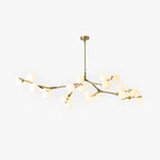 Ramure Lustre Branches à Globes Lumineux – lustre à branches dorées et globes blancs sur fond blanc