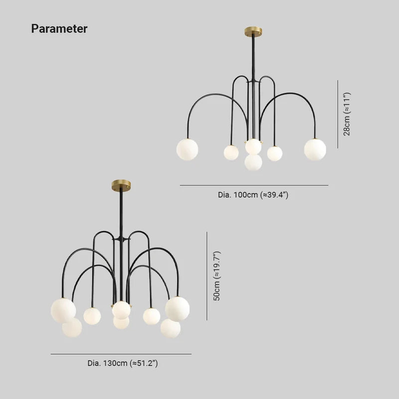 Arcadie Lustre à Bras en Arc – schéma coté de la version noire