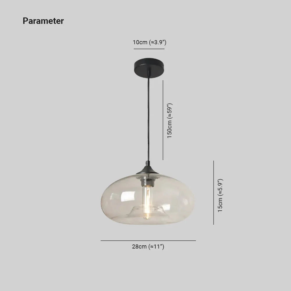 Irisa Suspension Globe en Verre Soufflé, 9 Teintes – schéma coté de la suspension en verre transparent
