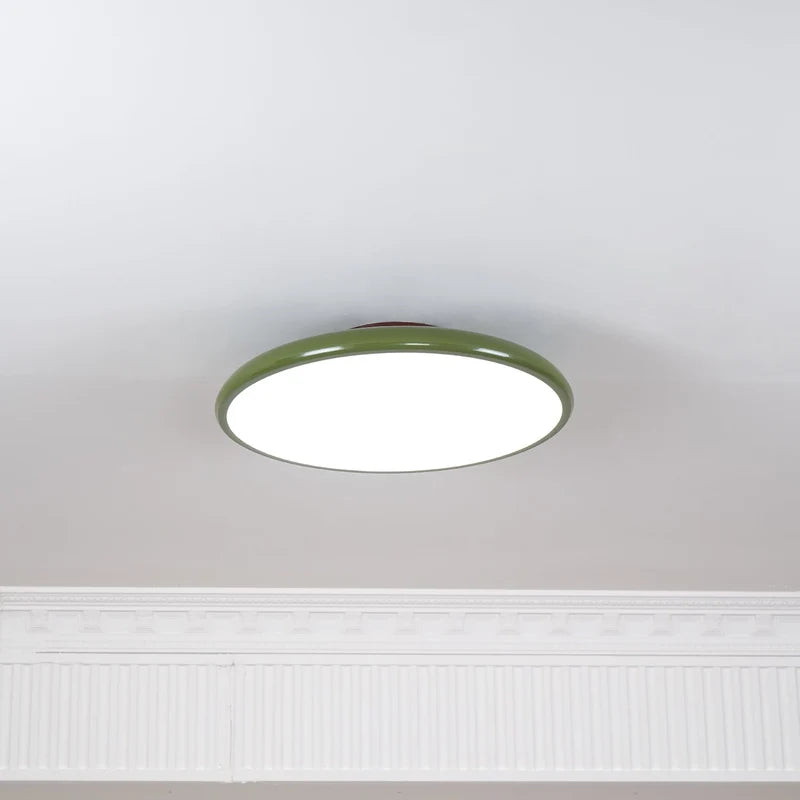 Médaillon Plafonnier LED Rond – disque crème vu de dessous, diffuseur blanc