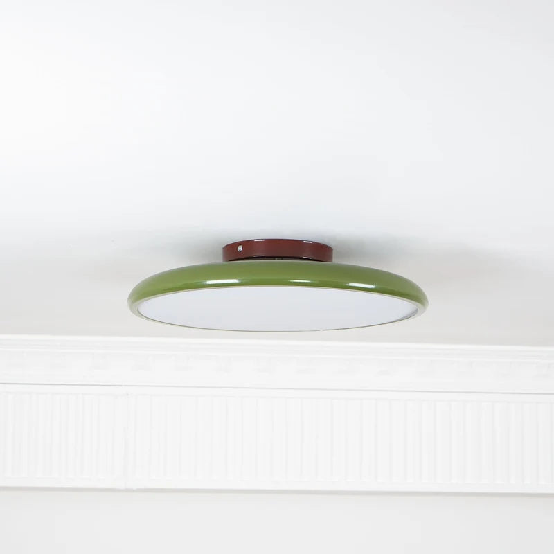 Médaillon Plafonnier LED Rond – disque vert à fixation brune, vue de face