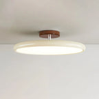 Médaillon Plafonnier LED Rond – disque crème avec fixation en bois, vue de côté