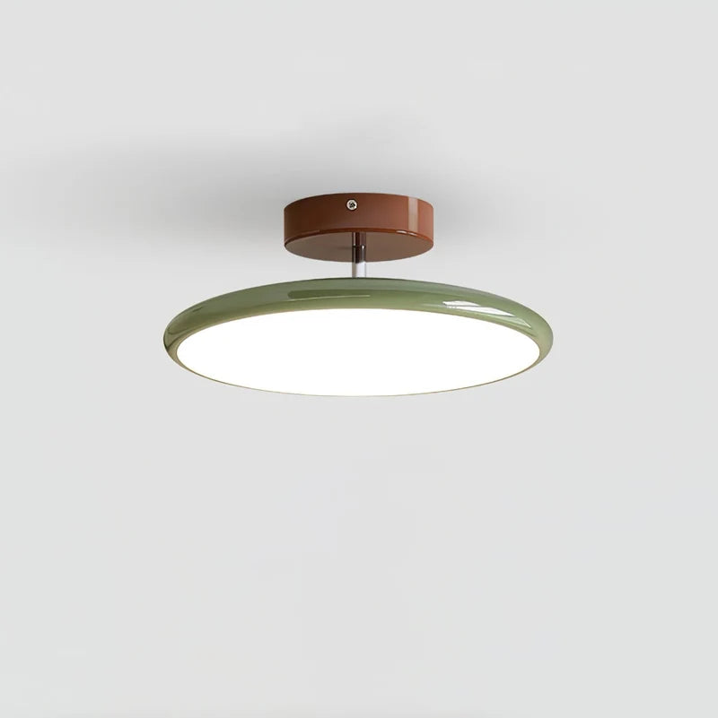 Médaillon Plafonnier LED Rond – disque vert à fixation brune sur fond clair