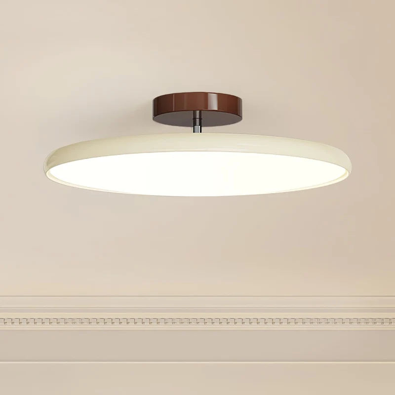 Médaillon Plafonnier LED Rond – disque crème à fixation brune sur fond blanc