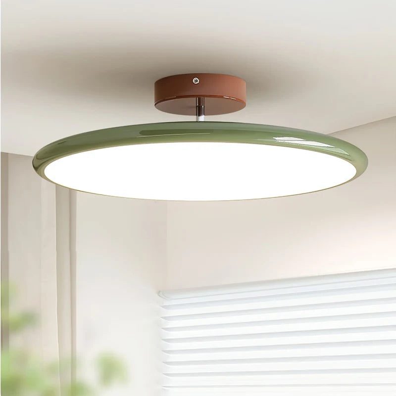 Médaillon Plafonnier LED Rond – disque à bord vert sauge, vue de dessous