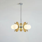 Floria Lustre Pétales et Globes, Style Bauhaus – version à pétales ambrés allumée sur fond gris