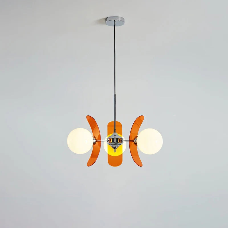 Floria Lustre Pétales et Globes, Style Bauhaus – 3 globes · Ø 60 × H 40 cm, Orange