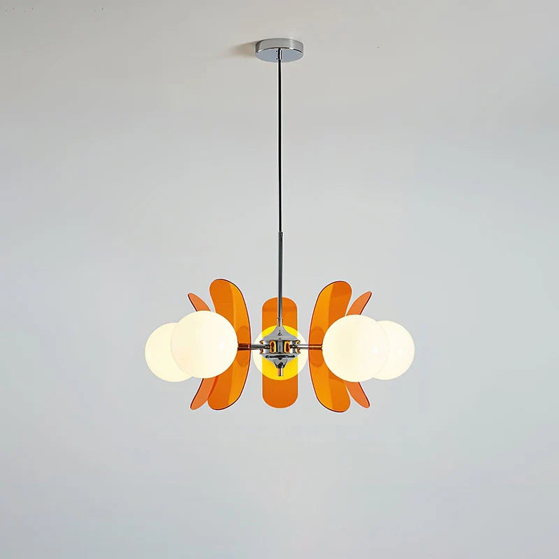 Floria Lustre Pétales et Globes, Style Bauhaus – 5 globes · Ø 60 × H 40 cm, Orange