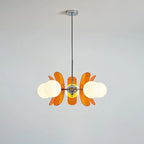 Floria Lustre Pétales et Globes, Style Bauhaus – version à pétales orange et globes blancs, vue de face