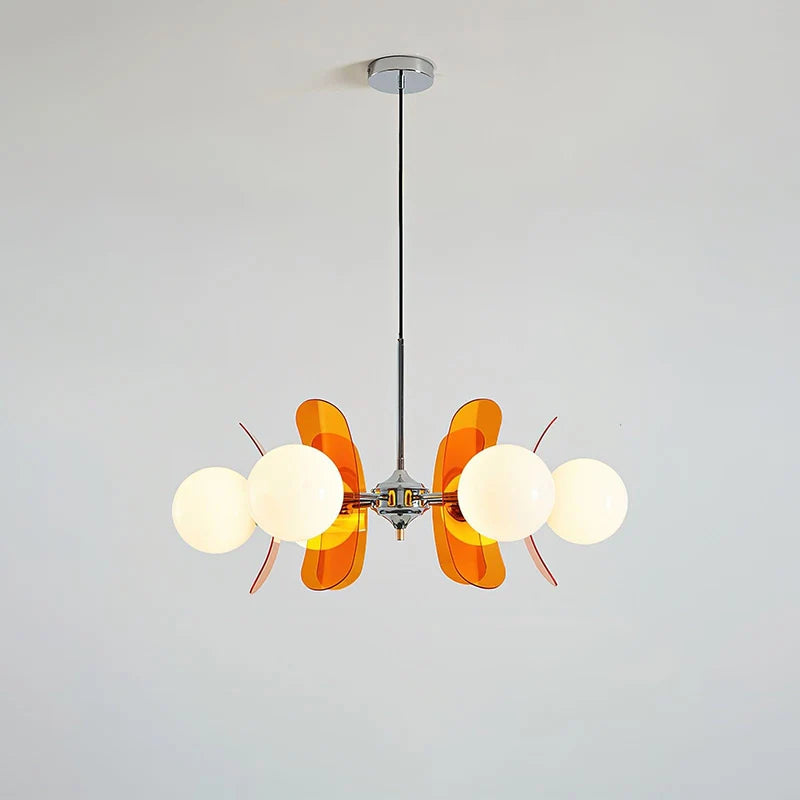 Floria Lustre Pétales et Globes, Style Bauhaus – 6 globes · Ø 72 × H 40 cm, Orange