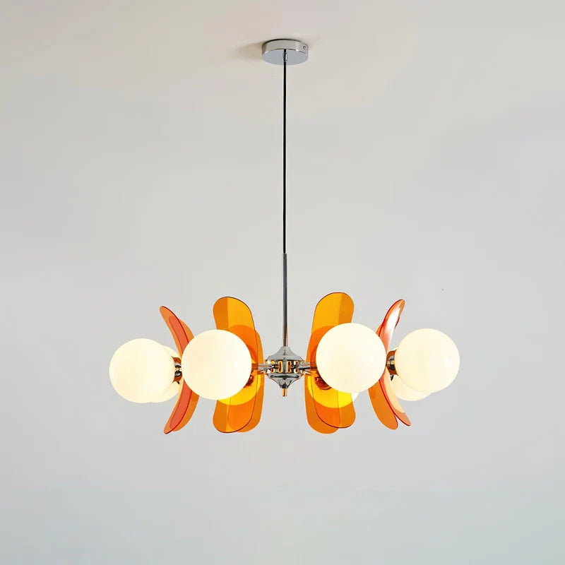 Floria Lustre Pétales et Globes, Style Bauhaus – 8 globes · Ø 82 × H 40 cm, Orange