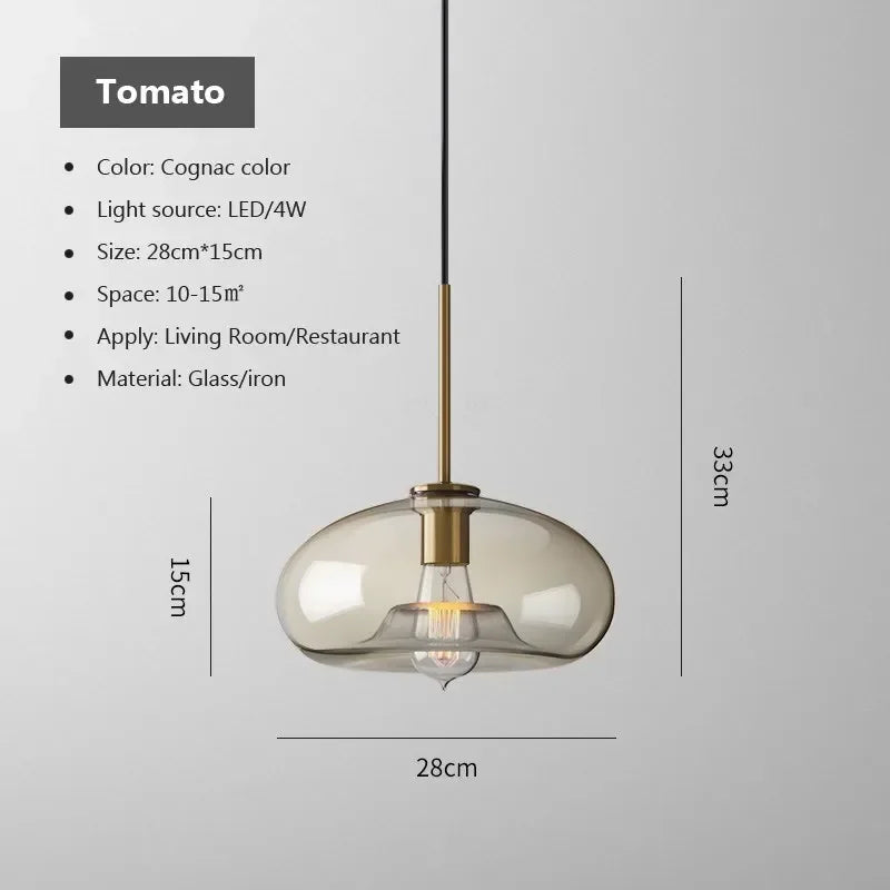 Ambra Suspension en Verre Ambré, 5 Formes au Choix – Tomate, 28 cm