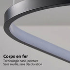 Orbite Trio Lustre 3 Anneaux LED Moderne – gros plan du profil de l'anneau en fer noir