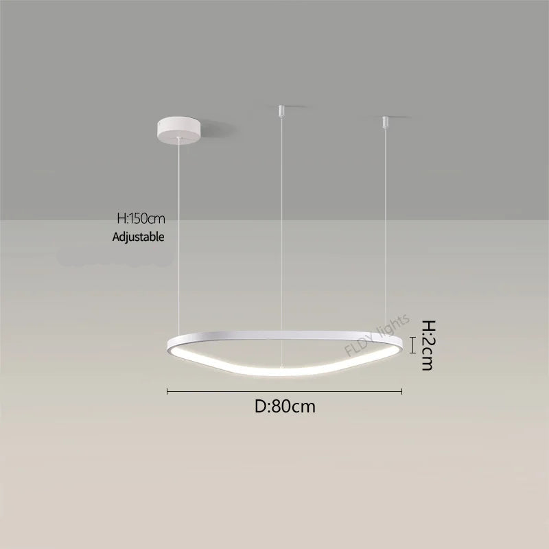 Orbite Anneau Suspension LED Minimaliste – Blanc, 80 cm
