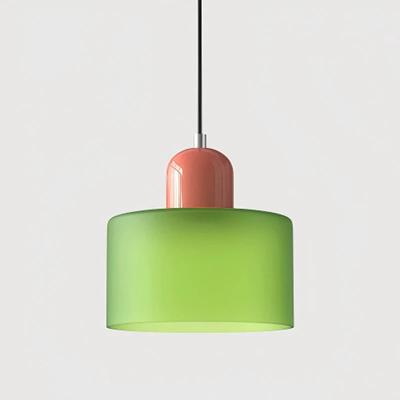 Dolia Suspension en Verre Teinté – Vert clair, capuchon rose