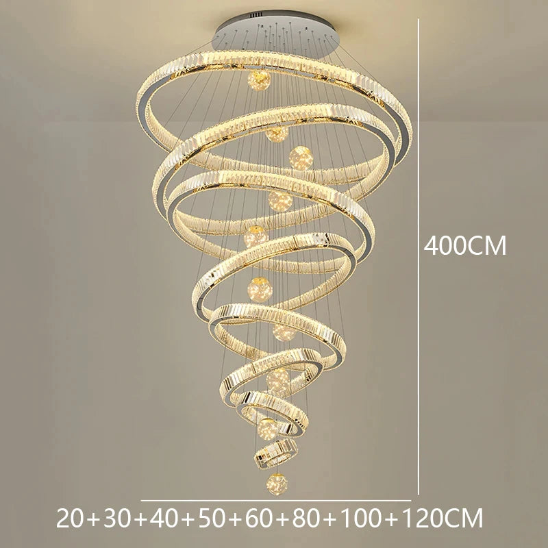 Saturne Lustre Anneaux en Cristal Moderne – Argent, 8 anneaux