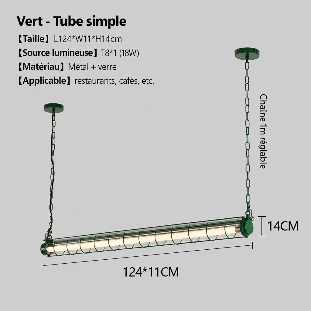Tubia Suspension Tube en Verre Style Industriel – Tube simple, Vert